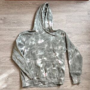 RVCA Olive Green Tie-Dye Pullover Hoodie with Pink Accents